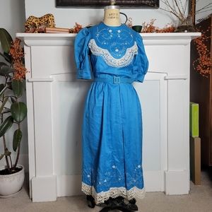 S| Blue Embroidered Cottage Dress